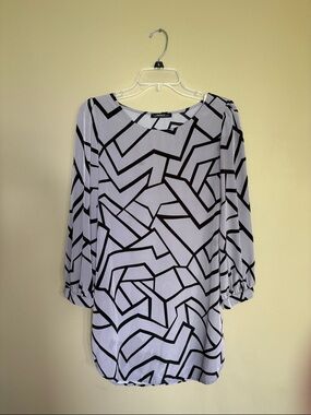 🌟The Vintage Shop: Geometric Quarter-Sleeve Blouse Black & Gray: Size M